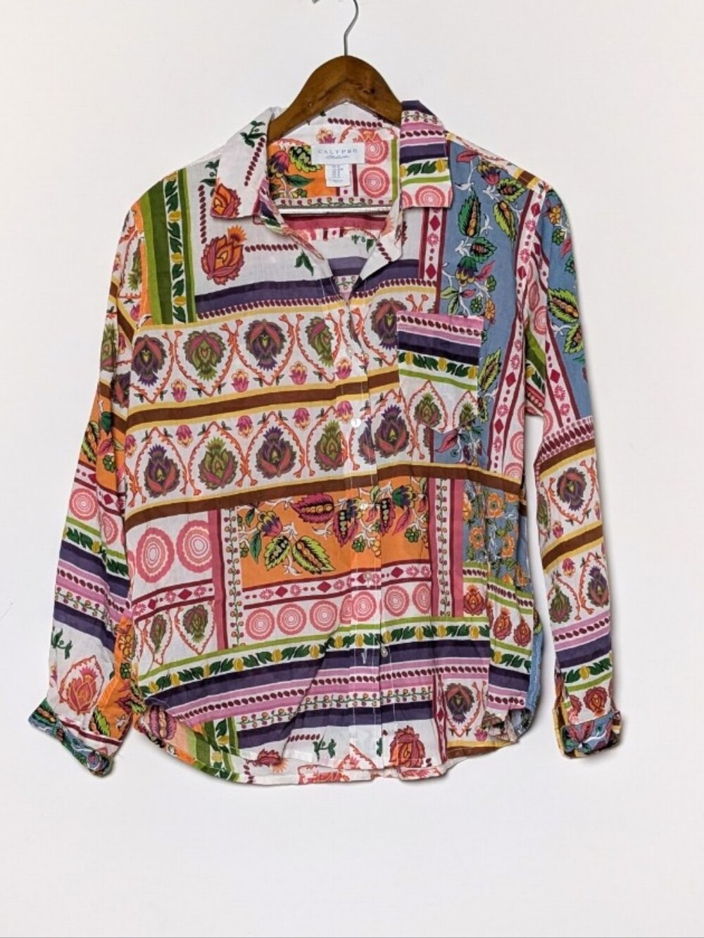 Calypso St. Barth Multi-Color Patterned Button Down Cotton Blouse Medium